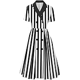 Women Black and White Striped Dress Halloween Costume Vintage 1950s Dresses Pin up Retro 50s Rockabilly Dress Cocktail