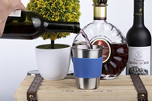 Unbreakable Metal Kids Drink Cups 11 oz Stainless Steel Drinking Glasses with Silicone Sleeve set of 4 for Home and Outdoor Activities