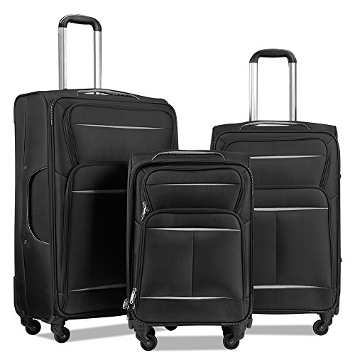 Luggage Set 3 Piece Luggage Lightweight Soft Shell Spinner Suitcase Set (Black&Silver)
