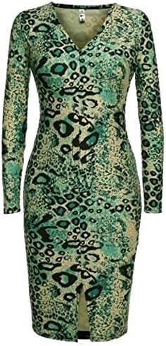 Plus Size Green Bodycon Animal Print Pima Soft Touch Long Sleeve Sexy Dress (XX-Large, Green)