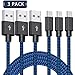 CTREEY Micro USB Charging Cable, [ 2-Pack ] Black Blue Nylon Braided Tangle-Free Android Phone Fast Charger Cord Compatible Galaxy S7 Edge/S7/S6 Edge/S6/J7, Note 5/4/2, HTC(Blue-3X10FT)