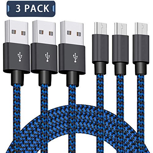 Micro USB Cable Android, CTREEY [3 Pack 10 Foot] Micro USB To USB A 2.0 Fast Charger Nylon Braided Cord Compatible with Samsung Galaxy S6 S7 Edge J7 Note 5, LG, Kindle, Xbox, PS4 Camera Moto G5 (Blue)