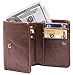 RFID Blocking Genuine Cowhide Leather Trifold Card Wallet for Men With 2 ID Window (Dark brown with coin pocket)