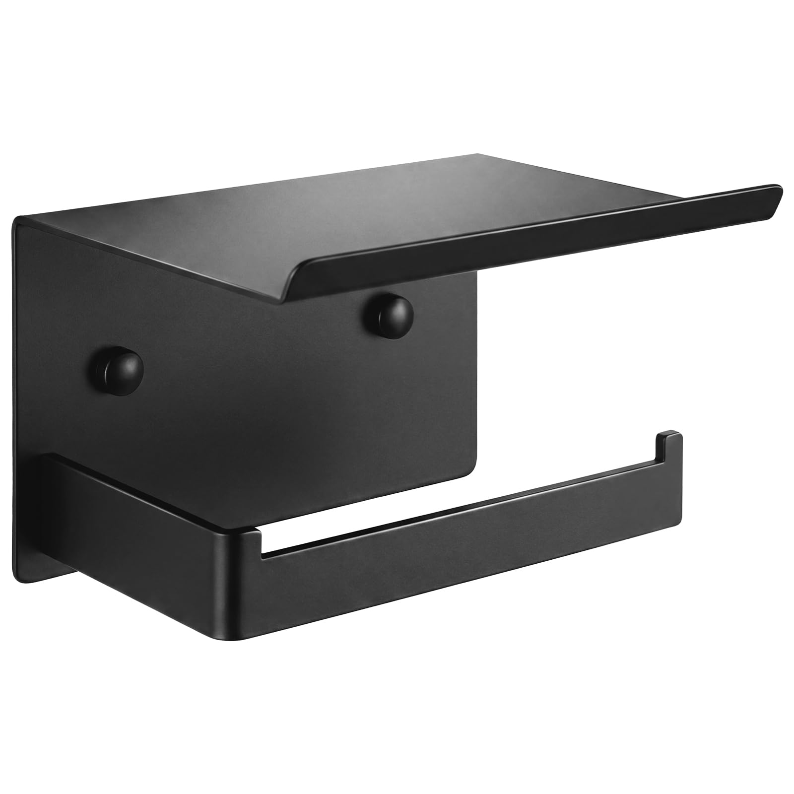 Idymere Adhesive Wall Mount Toilet Paper Holder with Shelf, Matte Black | Adhesive or Screw-in, Rustproof Metal, Built-In She