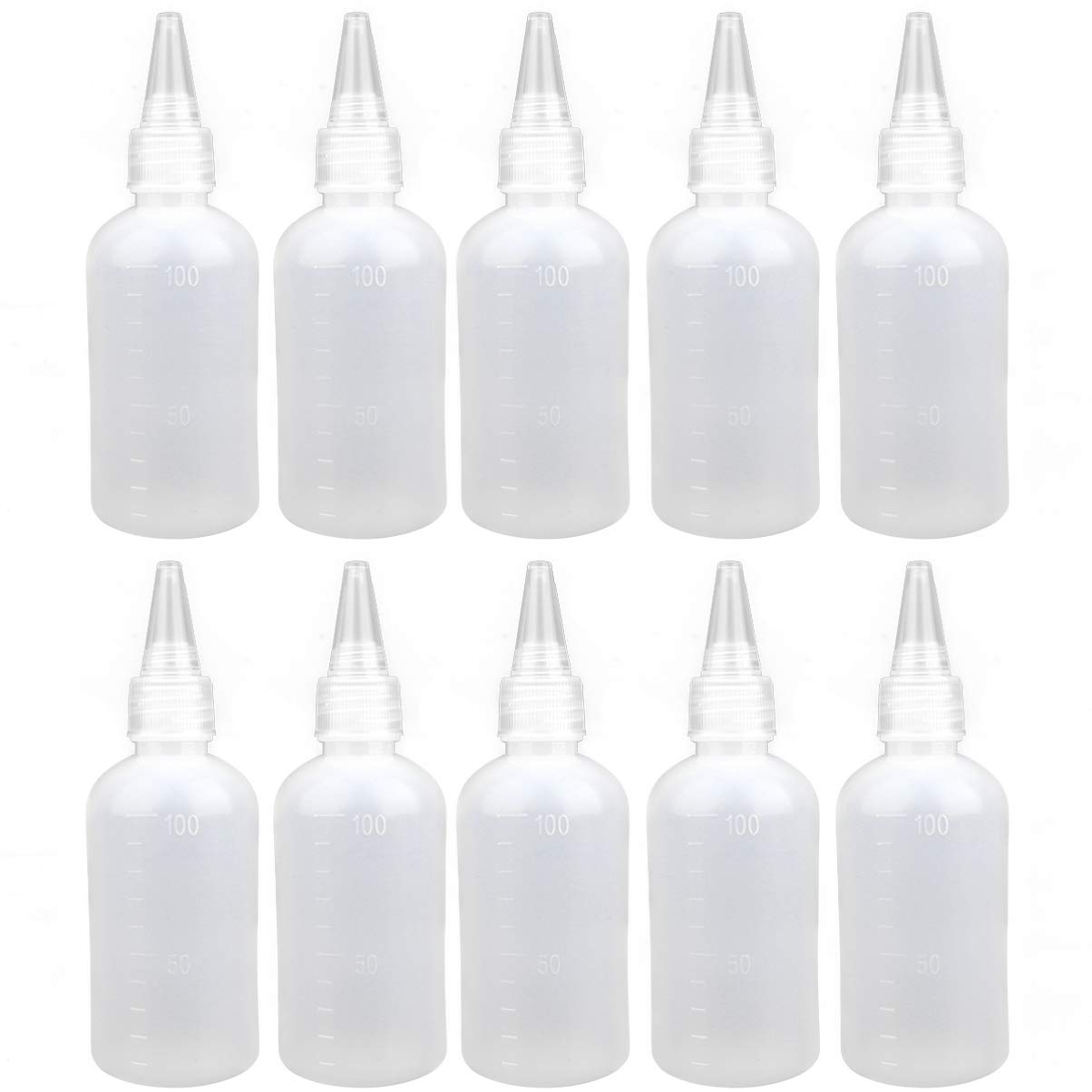 SUPVOX 10 Pcs 100Ml Transparent Squeeze Lotion Bottles with Needle Mouth and Capacity Scale Refillable Travel Dispenser Bottles for Liquid Soap Hair Oil and Moisturiser Storage