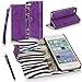 iPhone 5S Case, iPhone 5S Flip Case - E LV Deluxe PU Leather Folio Wallet Case Cover for iPhone 5S 5 (AT&T, T-Mobile, Sprint, Verizon, International Unlocked) Zebra Print inside with 1 Black Stylus and 1 Screen Protector (Apple iPhone 5/5S, Purple)