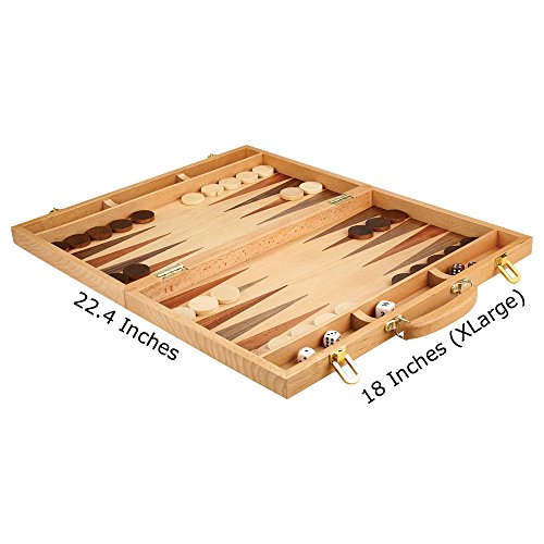 Christopher Wood Backgammon Set - 18 Inch Suitcase Board Game with Wooden Pieces - Extra Large