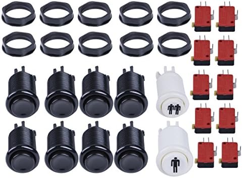 Black 10 Pieces Happ Type Push Buttons With 10pcs 28mm Micro Switch For Arcade Machine Cabinet Jamma Mame Games Replacement DIY Kits