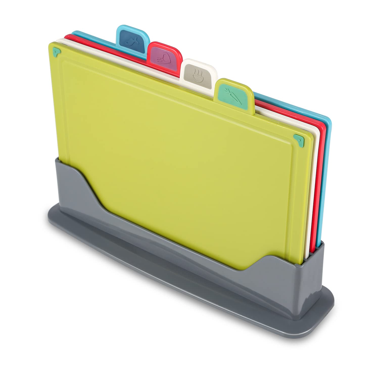 4 Pack Chopping Boards, Colors Multicolor Kitchen Chopping Board, Portable Non-Slip Antibacterial Cutting Board, Safe BPA-Free, Portable, Non-Toxic, Antibacterial with Storage Stand