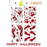 JBTAIN Halloween Decoration Bloody Handprint &Footprint Clings Decals, Horror Stickers with One Plastic Scraper & Plastic Bottle（8 Sheets）
