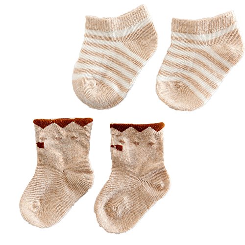 Monvecle 2 Pack Unisex Baby Infant to Toddler Thick Cotton Low-Cut Socks Tan 3-12M