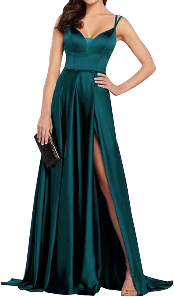 MYDRESS Vestido Largo de Noche con Escote en V y Escote Alto para Mujer