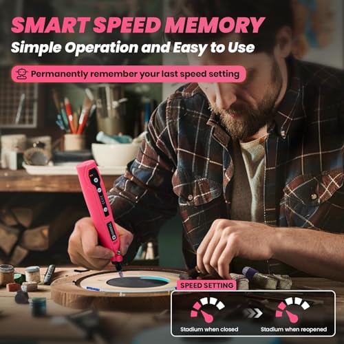 HARDELL Mini Cordless Rotary Tool, 5-Speed 3.7V Rechargeable Rotary Tool Kit with 69 Accessories, USB Charging Multi-Purpose DIY Tool for Sanding, Polishing, Drilling, Engraving(Pink 69pcs)