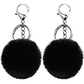 Unpafcxddyig 2PCS Pom Pom Keychain Artificial Fur Ball Keychains Fluffy Tote Pendant Car Bag Charm