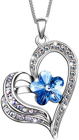 SIVERY Timeless Love' Women Heart Necklace Pendant Made with Sky Blue Swarovski Crystal, Jewelry for Women Gifts for Her