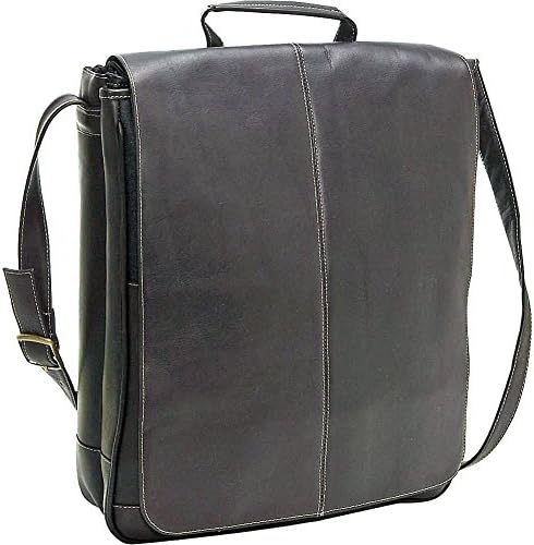Le Donne 17" Vertical Laptop Messenger Bag, Leather Computer Bag in Cafe