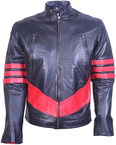 Mens Genuine Leather X-Men Xo Black Jacket With Red Stripes 4XL