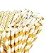Paper Straws - 160-Pack Gold Colored Fun Biodegradable Drinking Straws with Coral Stripes, Polka Dot, Chevron, and Star Designs