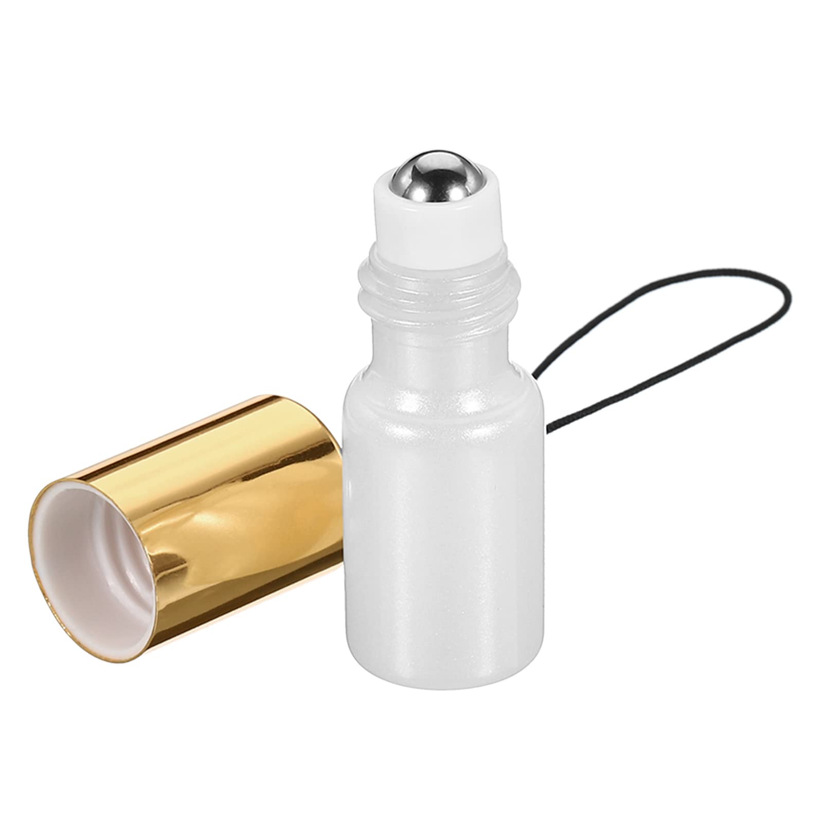 PATIKIL 3mL Roller Bottles, 2 Pack Glass Essential Oil Roller Balls with Golden Cover Cap Refillable Containers, White