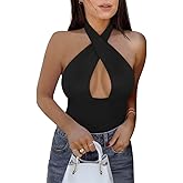 REORIA Butsmooth® Women's Trendy Sexy Casual V Neck Double Lined Sleeveless Slimming Going Out Tank Top Bodysuits