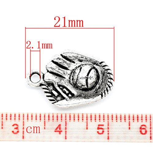 Housweety 20 Silver Tone Baseball Glove Charm Pendants 21x15mm