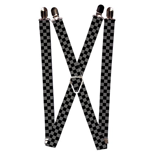 Black and Grey Checkered Flag Plaid Checkers Suspenders