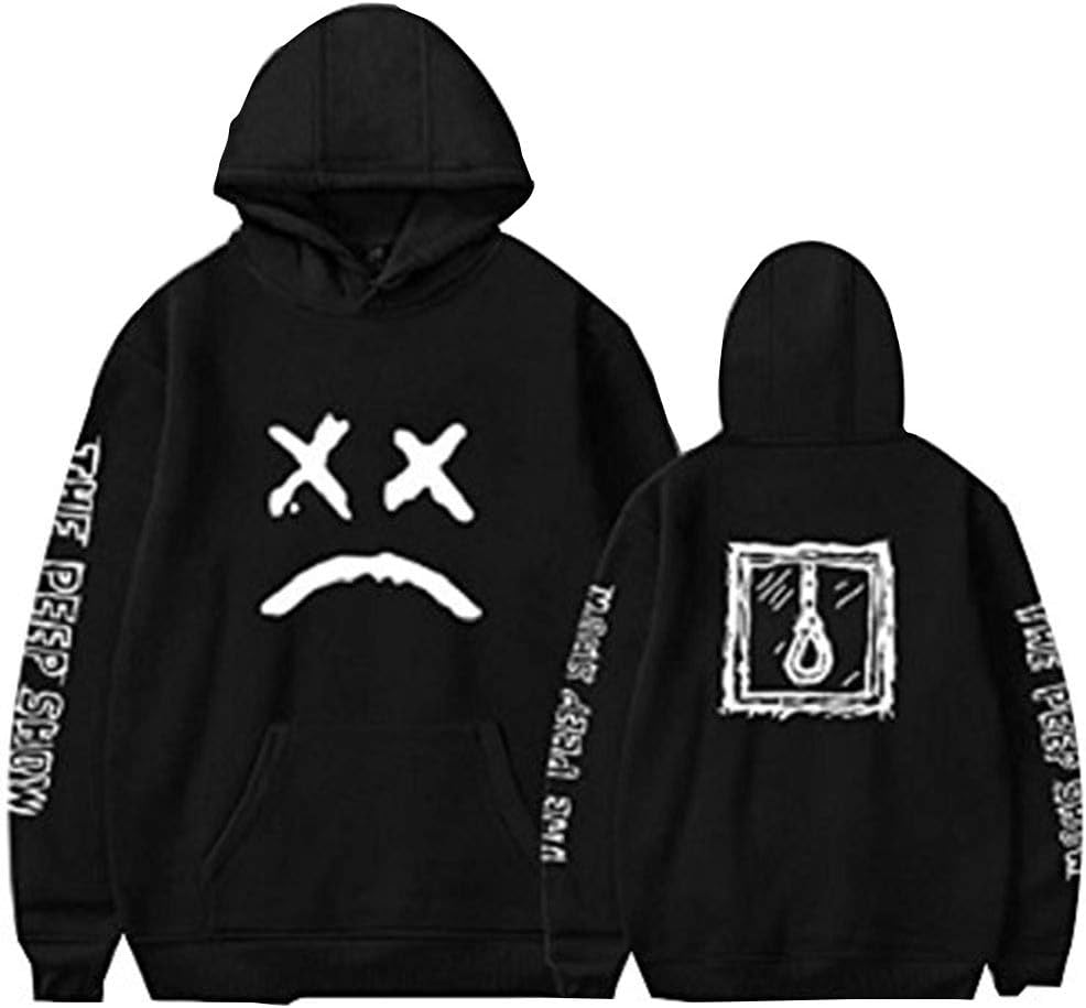 Men Hoodie Rapper Sad Face Sweatshirt Pullover Jacket Boy Jumper (Black, S)
