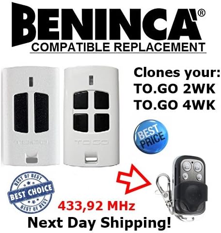 Beninca compatible remote replacement with TO.GO 2WK, TO.GO 4WK fixed code 433, 92MHz
