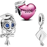 TCZNAF 2024 Graduation Cap Charms Owls Compatible for Bracelets Heart Graduation Beads Pendants Jewelry