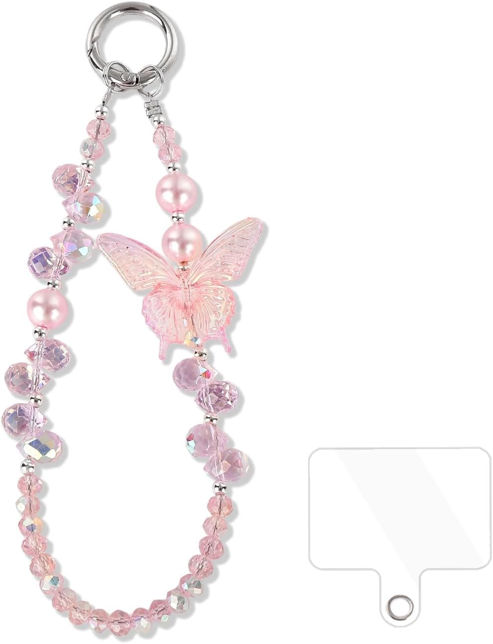 Fycyko Beaded Phone Wrist Strap,Crystal Glitter Cute Butterfly Keychain Wristlet,Phone Chain Wristlet Purse Bag Charms