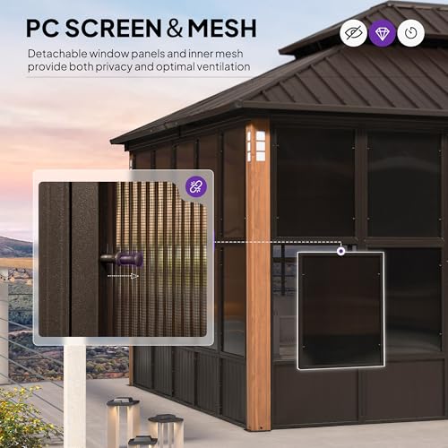 PURPLE LEAF 12x16 Solarium Hardtop Gazebo with Double Roof & 3-Mode Windows, Bronze Frame image 17