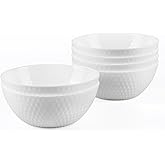 LaGlint 20 OZ Max White Opal Glass Cereal Bowl Set of 6, 6 inch Dishwasher & Microwave Safe Round Geometric Faceted Bowls for Kitchen, Salad, Soup and Rice