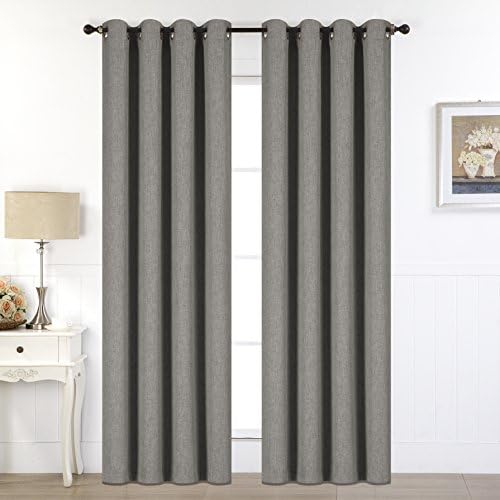 Rama Rose Blackout Room Darkening Thermal Insulated Solid Viscose Fabric Grommet Curtain 52Wx84L Inch Bedroom Living Room Hotel,1 Panel,(Grey)