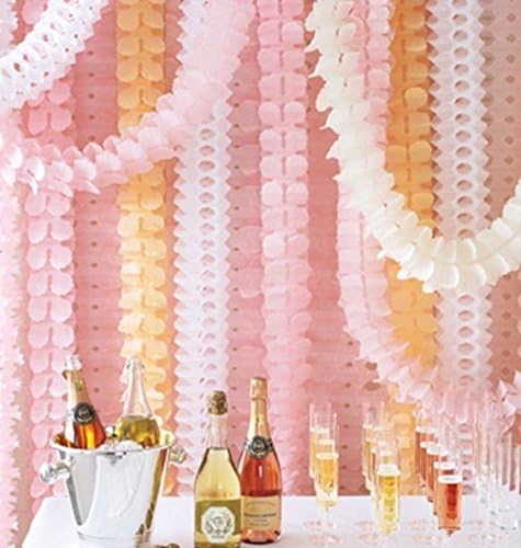 Niceclub Reusable Hanging Garland Four-Leaf Tissue Paper Flower Party Streamers for Christmas Party Wedding Decorations (10 Feet/3M Long Each), Pack of 6 (Pink & Peach & White)