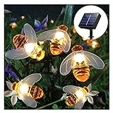 SEMILITS Solar String Lights 20LED Outdoor Waterproof Simulation Honey Bees Decor for Garden Xmas Decorations Warm White