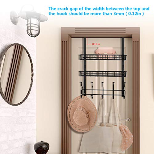 Coat Rack, MILIJIA Over The Door Hanger with Mesh Basket, Detachable Storage Shelf for Towels, Hats, Handbags, Coats (Black-2 Layer) - Thumbnail 4