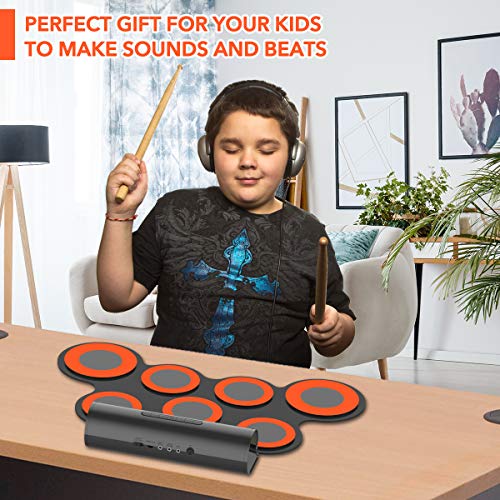 Electronic Drum Set for Kids G7 Pro, Roll Up Practice Pad Midi