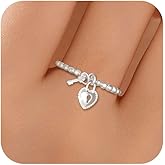 FUNYCHEN 925 Sterling Silver Adorable Beaded Heart Ring for Women Love Lock Key Eternity Wedding Band Ring to Daughter Dainty Promise Adjustable Lock Rings Valentine Day Birthday Jewelry Gifts for Her