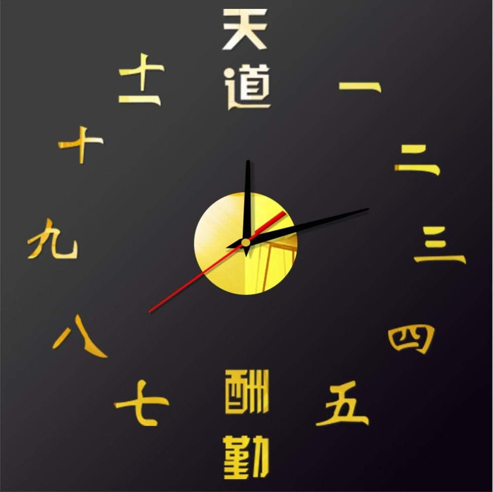 WANGXJ 37 Inch Chinese Saying Wall Clock Acrylic Mirror Effect Digital Number Clocks DIY Self Adhesive Wall Sticker Home Decor