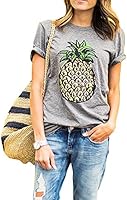 Women's Pineapple Printed Tops Funny Juniors T Shirt Short Sleeve Tees S Gray