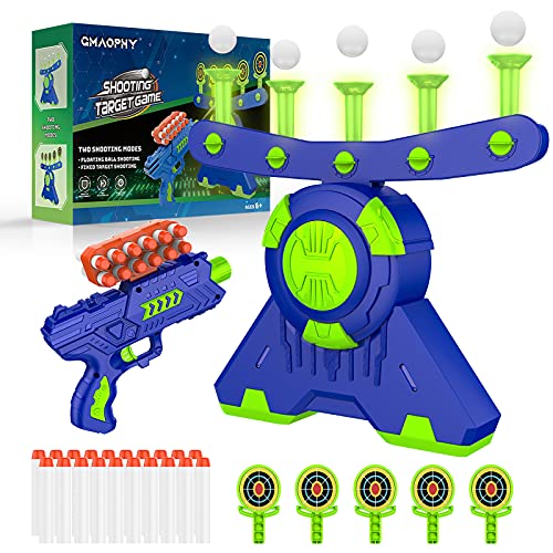 shooting games toy for age 4, 5, 6, 7, 8, 9+ years old kids, glow in the dark boys toys floating ball targets with foam dart toy blaster with10 balls/ 5 targets, compatible with nerf toy blaster gift