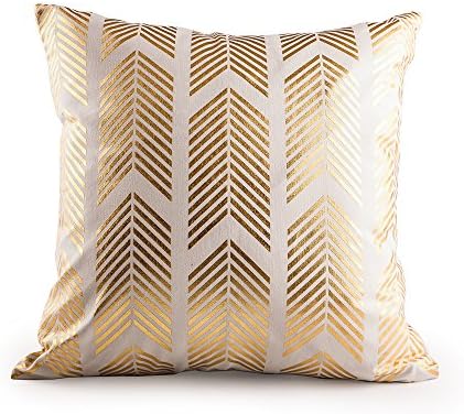 Mealivos Gold Foil Print Decorative Throw Pillow Cover 18" (Feather)