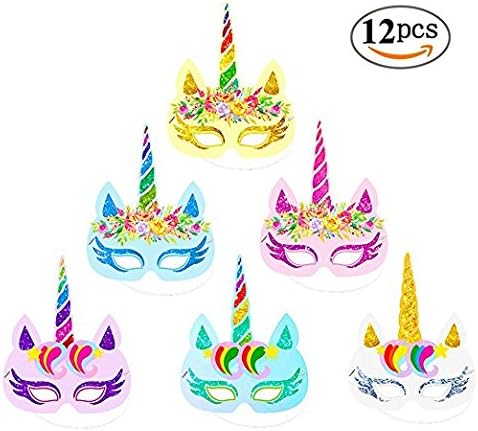 Rainbow Unicorn Paper Mask, Irisgod Unicorn Masquerade Mask Decoration with Rainbow, Flowers and Unicorn Horn for Kids Birthday and Unicorn Party Favors