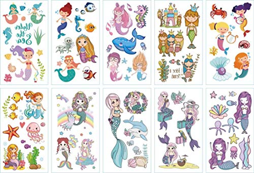 Fishtailfun Mermaid Tails for Swimming with Monofin for Girls, Princess Bikini Set Swimwear, Mermaid Swimsuit (one size/10sheets, Mutliple)