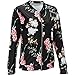 Mojessy Women's Floral Print Classic Quilted Baseball Jacket Fall Short Biker Bomber Jacket Coat Medium Black