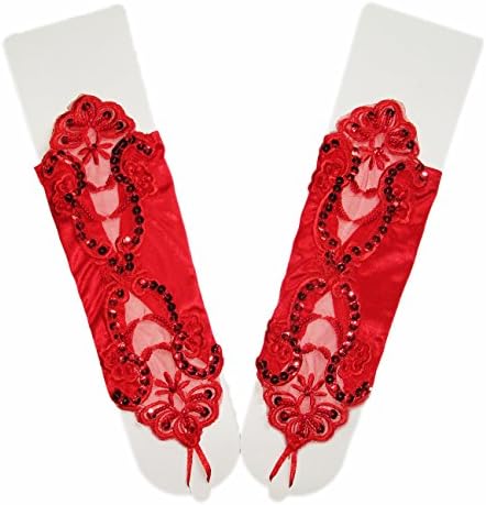 Hdress Women's Fingerless Gloves for Bride Lace Gloves Evening Party (Red)