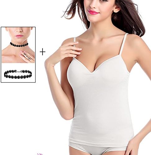 Mutreso Women Camisole Cami with Built in Shelf Bra Adjustable Spaghetti Straps Active Yoga Tank Top White XXL