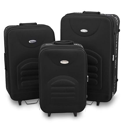 Air Express Kofferset 3-teilig Reisekoffer Trolley Stoffkoffer Softcase Teleskopgriff Modell Traveler Line (Schwarz)