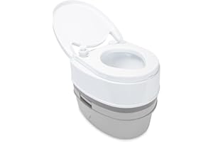 Camco Camper/RV Premium Travel Toilet - Features a 5.3-Gallon Detachable Holding Tank, Pump Flush Design & Spring-Loaded Latch (41544)