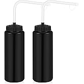 Domensi 2 Pack 1 Liter Sports Water Bottle with Long Straw Hockey Football Lacrosse 34 Oz Water Bottle Easy Squeeze Plastic Use with Sport Helmet in Football Baseball(Black,No Printed)